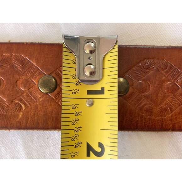 Linea Pelle Women's Belt Medium Brass Buckle Studs Tooled Leather Boho Western - Picture 10 of 13
